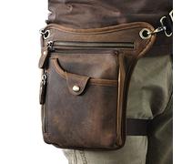 Xieben da Uomo in Vera Pelle Moto Rider Drop Leg Bag Viaggio Multifunzionale in Vita Marsupio da Spalla della, Deep Brown
