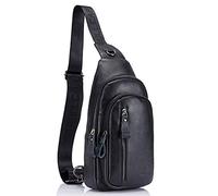 Xieben Pacco Petto,Vera Pelle Retro Borsa a Tracolla in per Uomo Zainetto Monospalla Crossbody Pacco Petto Messaggero Sport Outdoor Sling Pacchetto Viaggio Noir