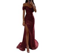 XIEHYA Abiti da Sera Maxi a Sirena Donna Eleganti con Paillettes Spalle Scoperte e Spacco Formale a Vita Alta for la Festa per Feste Cocktail Nozze(Color 2,L)