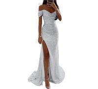 XIEHYA Abiti da Sera Maxi a Sirena Donna Eleganti con Paillettes Spalle Scoperte e Spacco Formale a Vita Alta for la Festa per Feste Cocktail Nozze(Color 4,S)