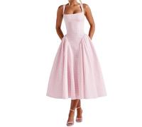 XIEHYA Abito a Corsetto Senza Maniche da Donna, Stampa Scozzese Estiva, Festa a Trapezio Schienale for Vacanze, Cocktail, Spiaggia, Streetwear per Party(Pink,M)