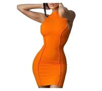 XIEHYA Abito Aderente Vestito Corto Aderente Senza Maniche da Donna, con Spalline Sottili, for Feste in Spiaggia, Sexy, Discoteca, Streetwear(Orange,S)