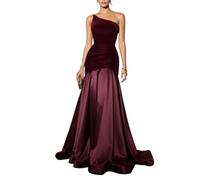 XIEHYA Abito da Donna Elegante in Velluto con Una Spalla, Abito Ballo, Patchwork, Vita Increspata, Sera, Banchetto di Nozze, Maxi Abiti per Feste Cocktail Nozze(XXL)