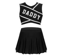 XIEHYA Costume Da Cheerleader Costume da cheerleader donna, costume sexy studentessa, abiti festa, top corto senza maniche con scollo rotondo e mini gonna plissettata(Black,S)