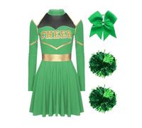 XIEHYA Costume Da Cheerleader Costume da cheerleader donna for spettacoli teatrali, vestito for ragazze della scuola, fascia for capelli con fiocco e 2 palline di fiori(Green,M)