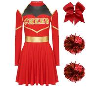 XIEHYA Costume Da Cheerleader Costume da cheerleader donna for spettacoli teatrali, vestito for ragazze della scuola, fascia for capelli con fiocco e 2 palline di fiori(Red,M)