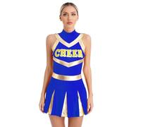 XIEHYA Costume Da Cheerleader Costume da cheerleader lucido donna, vestito ballo con stampa plissettata, studentessa sexy e giovanile(Blue,S)