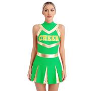 XIEHYA Costume Da Cheerleader Costume da cheerleader lucido donna, vestito ballo con stampa plissettata, studentessa sexy e giovanile(Green,S)
