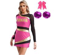 XIEHYA Costume Da Cheerleader Vestito da cheerleader donna, manica lunga, patchwork metallico, costume for adulti, abbigliamento ballo for danza, accessori for il tifo(Hot Pink,L)