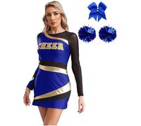 XIEHYA Costume Da Cheerleader Vestito da cheerleader donna, manica lunga, patchwork metallico, costume for adulti, abbigliamento ballo for danza, accessori for il tifo(Blue,L)