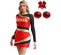 XIEHYA Costume Da Cheerleader Vestito da cheerleader donna, manica lunga, patchwork metallico, costume for adulti, abbigliamento ballo for danza, accessori for il tifo(Red,XXL)