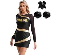 XIEHYA Costume Da Cheerleader Vestito da cheerleader donna, manica lunga, patchwork metallico, costume for adulti, abbigliamento ballo for danza, accessori for il tifo(Black,L)