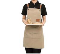 XIEHYA Grembiule da chef impermeabile 2 pezzi, grembiule incrociato sul retro for uomo donna con spalline regolabili e grandi tasche, tela Per Giardino(Beige)