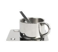 XIEHYA Set di tazze da caffè in acciaio inossidabile 304 Tazza semplice latte resistente al calore con piattino Cucchiaio tavola Bicchieri 175 ml Per Bevande Calde e Fredde