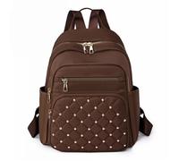 XIEHYA Zaino Rivetto Zaino da donna a tre strati con design in tessuto di nylon rivetti, grande capacità, borsa for la scuola for ragazzi e anziani(Brown)