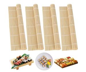 XIEJ Stuoia per Sushi, Stuoia per Sushi in Bambu, Tappetino per Sushi Riutilizzabile per Ristoranti Giapponesi, Appartamenti, Negozi di Sushi e Così via, 24 x 24 cm