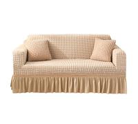 XIEMINLE Copridivano con cinghie antiscivolo, protezione elastica per mobili, lavabile, per animali domestici e bambini, coprisedia elasticizzato (5 posti, beige)