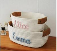 XIESHANG Cesto in corda di cotone con nome personalizzato per neonata, idea regalo, organizer per giocattoli per bambini, decorazione per la cameretta dei bambini, regalo per neonati (28 x 22 x 11 cm,