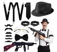 Xietaea Accessori per costume anni '20, da uomo, Mafia Peaky Blinders, papillon, bretelle, cappello, cravatta, barba e occhiali, accessori per Halloween, carnevale, cosplay, feste di carnevale