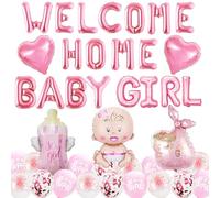 Xietaea Benvenuto decorazione per la casa, 40 pezzi, decorazione per la casa, per bambini con Welcome Home Baby Girl Ghirlanda di palloncini, decorazione di benvenuto per baby shower, decorazione per