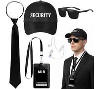 Xietaea Costume da uomo in nero, accessorio da uomo, con occhiali da sole, cravatta, cappello, porta carte d'identità, accessori per carnevale, cosplay, spia, servizi segreti, sicurezza a tema
