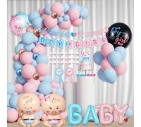Xietaea Gender Reveal Party Deko - Boy or Girl Banner Baby Palloncini in pellicola rosa blu ghirlanda decorazione torta coriandoli set di adesivi per baby shower baby shower baby shower sesso rivelare