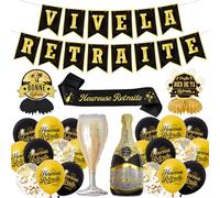 Xietaea Kit Palloncino Decorazione Pensione, Banner Vive La Ritirata Palloncini e Sciarpa, Banderole Felice Partenza Decorazioni da Tavolo per Festa Uomo e Donna