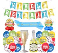 Xietaea Kit Palloncino Decorazione Pensione, Banner Vive La Ritirata Palloncini e Sciarpa, Banderole Felice Partenza Decorazioni da Tavolo per Festa Uomo e Donna