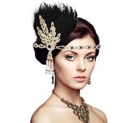 XIEXIESHER 1920s - Copricapo a forma di piuma, colore nero, con capelli, occhi di gatto, diamante, per Halloween, carnevale, feste, matrimoni, tee, decorazione per feste