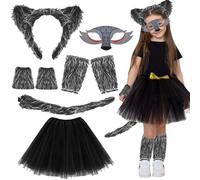 XIEXIESHER Costume Lupo Mannaro Bambino, Costume Lupo Mannaro, Kit Mannaros con Tutu Maschera Cerchietto Coda e Zampe, per Halloween Bambini Cosplay Carnevale Carnevale