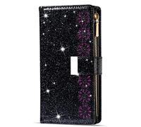 Xifanzi Brillantini Cover per Samsung Galaxy Note 9 Custodia Flip Custodia Glitter Cerniera Luccichio Double Layer Portafoglio con 9 Porta Carte Flip Chiusura per Samsung Galaxy Note 9 - Nero
