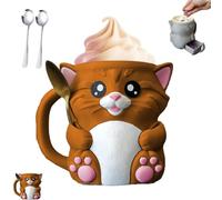 Xifyjus Cuddles The Cat Ice Pint Holder, Stampa 3D con Simpatico Gattino, Coperchio Per Pinta di Gelato con Manico E Cassetto per Snack A Due Cucchiai(Marrone,1pc)