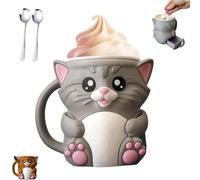Xifyjus Cuddles The Cat Ice Pint Holder, Stampa 3D con Simpatico Gattino, Coperchio Per Pinta di Gelato con Manico E Cassetto per Snack A Due Cucchiai(Gray,1pc)