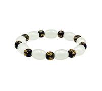 XIGAWAY Braccialetto in giada bianca, imitazione di sei vere parole, mantra, buddista, braccialetto per uomini e donne, 16 x 12 mm, 14 x 10 mm, perline Zen Mala, Misura unica, Vetro, Non pietra