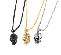 XIGAWAY Collana con ciondolo a forma di teschio, per uomo e donna, in acciaio inox, con perline grosse, stile gotico rock, casual, da indossare tutti i giorni, 50 cm, argento, nero, oro, hip hop