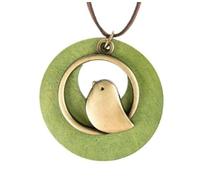 XIGAWAY Collana con ciondolo a forma di uccello in legno da donna, collana lunga in corda bohémien con ciondolo in lega, collana a strati verde e marrone caffè, primavera 2026, 1, Lega, legno, Non
