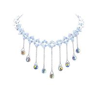XIGAWAY Collana con perle e nappe di cristallo, girocollo regolabile da 36 + 5 cm, con ciondolo geometrico, catena a strati argentata per donne, regalo delicato in stile bohémien