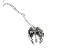 XIGAWAY Collana da donna con ciondolo a forma di croce con ali d'angelo, in lega d'argento, stile vintage, gioiello per uso quotidiano e ufficio, 41-50 cm