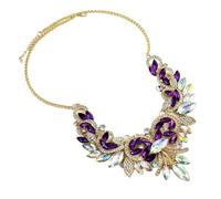 XIGAWAY Collana da donna con ciondolo a forma di fiore di diamante, catena lunga con ciondolo floreale in lega, 53 cm regolabile + 5 cm di estensione, rosso, viola, bianco, regalo di lusso alla moda