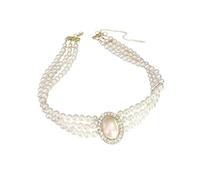 XIGAWAY Collana girocollo a tripla fila di perle, perle finte e cristalli, da donna, 41-50 cm, 1, Perla sintetica, Nessuna pietra preziosa