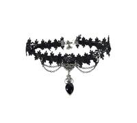 XIGAWAY Collana girocollo in pizzo a forma di cuore, da donna, in lega nera, catenina corta a clavicola, 31 cm + 5 cm di estensione, 2 cm di larghezza