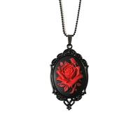 XIGAWAY Collana vintage con ciondolo a forma di rosa rossa, da donna, con perline floreali e design ispirato al Regno Unito, 1, Metallo, Nessuna pietra preziosa