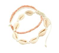 XIGAWAY Confezione da 2 cavigliere con perline di conchiglia, annodate a mano, con perline di vetro e conchiglia, regolabili, per uomo e donna, inverno 2025, Misura unica, Vetro/Vetro, Nessuna pietra