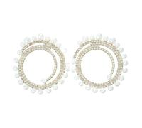 XIGAWAY Orecchini a cerchio con perle e strass, da donna, in lega, geometrici, con cristalli scintillanti, eleganti tonalità argento e oro