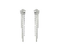 XIGAWAY Orecchini a clip lunari lunghi con nappe da donna, senza bisogno di piercing, in lega d'argento con ciondolo a forma di luna e polvere di stelle, gioielli in stile coreano senza foro, regalo