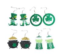 XIGAWAY Orecchini a forma di quadrifoglio in acrilico da donna, orecchini pendenti con trifoglio verde con dettagli intagliati, orecchini portafortuna in stile inglese, Small, Acrilico, Nessuna pietra