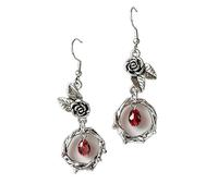 XIGAWAY Orecchini a spina di rosa per Halloween, da donna, orecchini pendenti vintage con cristalli rossi, regalo gotico floreale