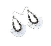 XIGAWAY Orecchini pendenti da donna a ventaglio traforati, stile vintage, geometrici, in lega placcata argento anticato, 6 x 3,2 cm, regalo retrò boho chic
