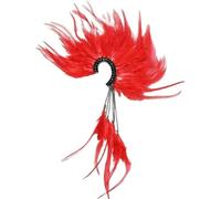XIGAWAY Orecchini pendenti da donna, con piume rosse, con strass, per feste e ufficio, Small, Piuma, Senza pietre preziose