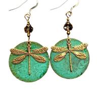 XIGAWAY Orecchini vintage a forma di libellula verde bronzo da donna, orecchini pendenti geometrici ispirati alla natura, gioielli estivi in stile fresco e dolce